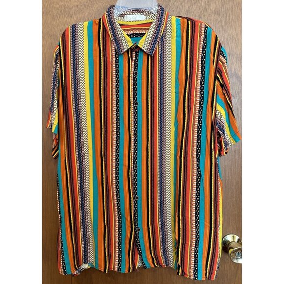 NENDU MENS 2XL Colorful Striped Button Down Short Sleeve Shirt - Picture 2 of 10